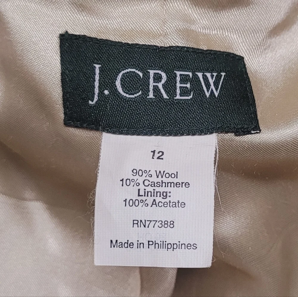 Retro Y2K J. Crew Carrie Caramel Wool Cashmere Flared Hem Standing Collar Coat - Picture 15 of 16